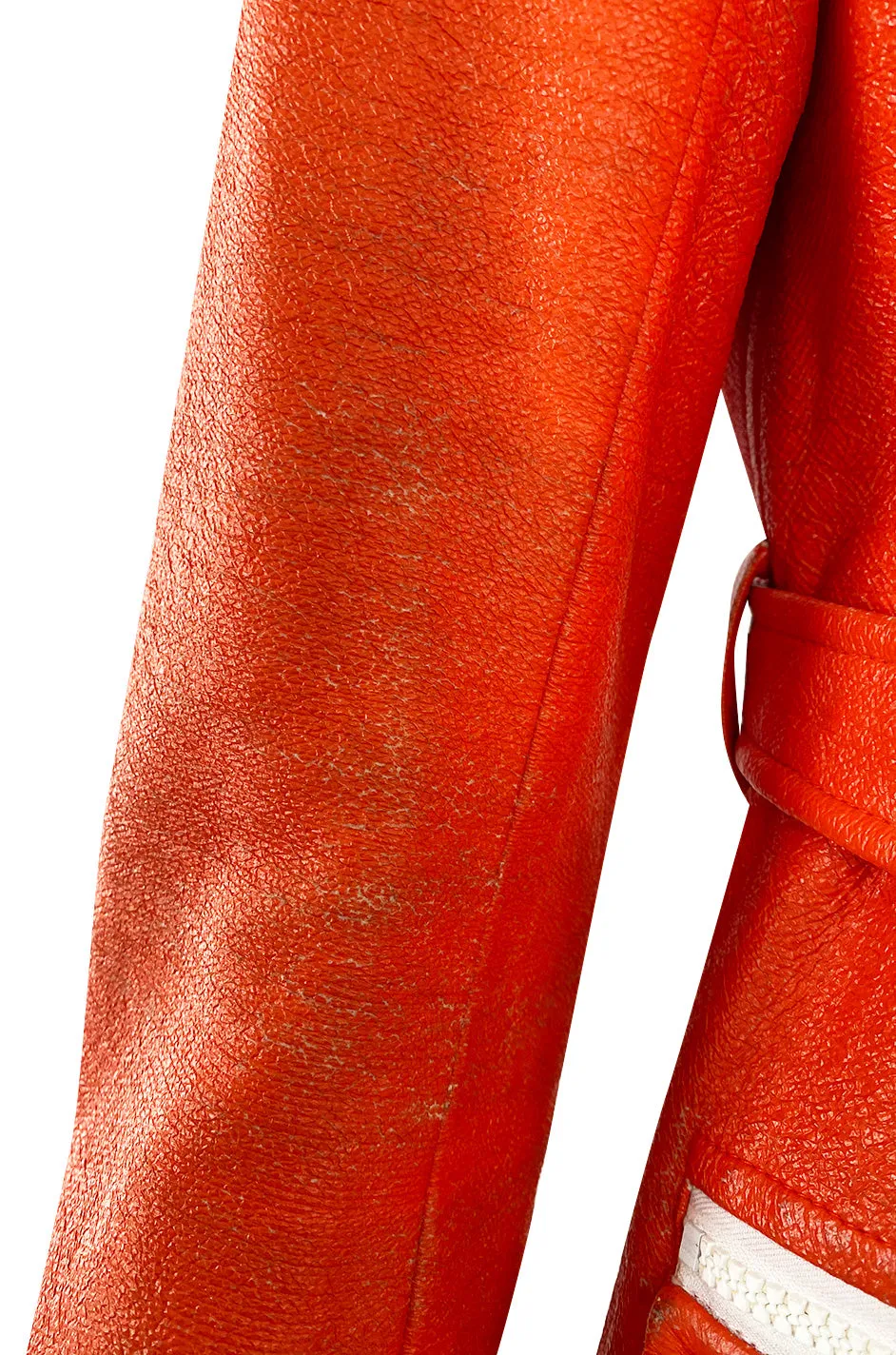 Iconic 1960s Andres Courreges Vivid Orange  & White Vinyl Coat or Dress w Original Belt