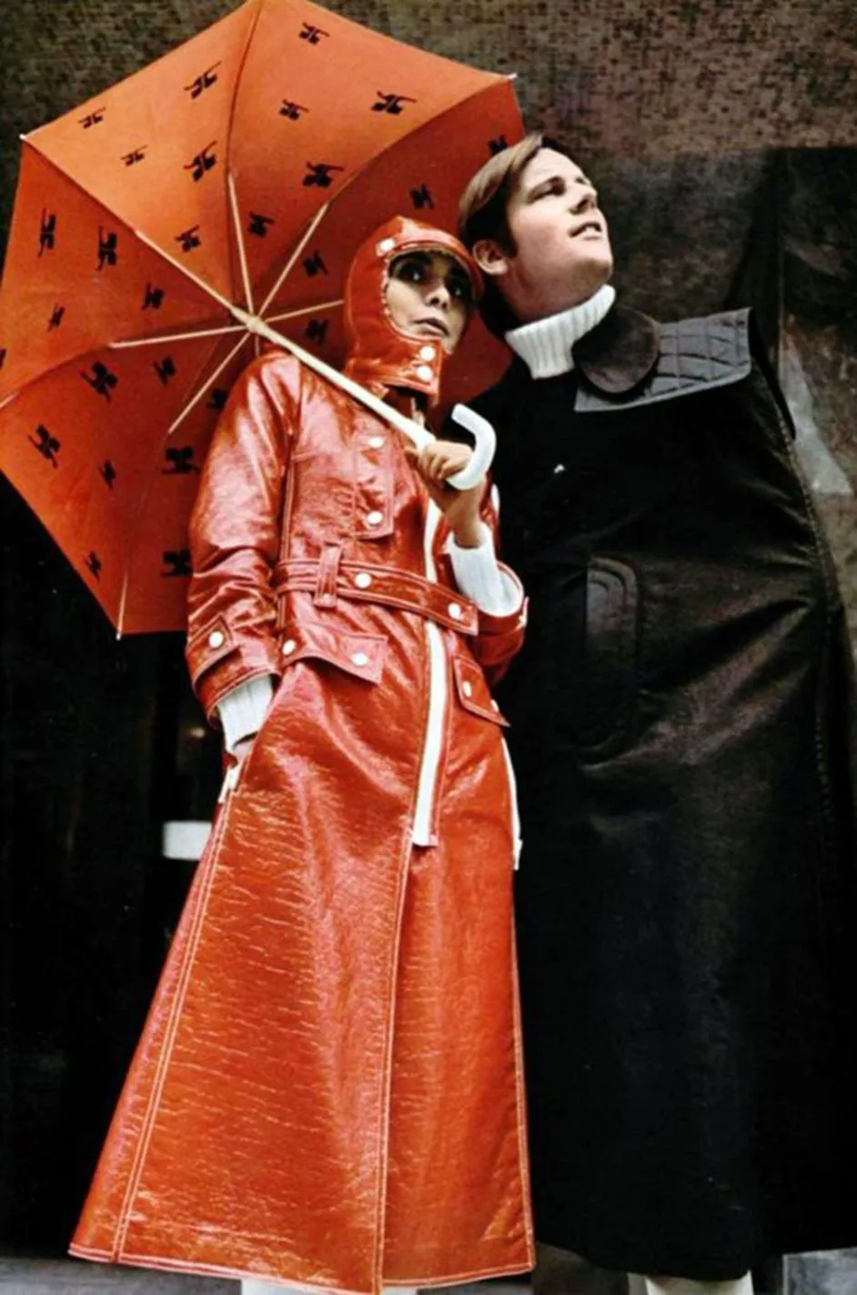 Iconic 1960s Andres Courreges Vivid Orange  & White Vinyl Coat or Dress w Original Belt