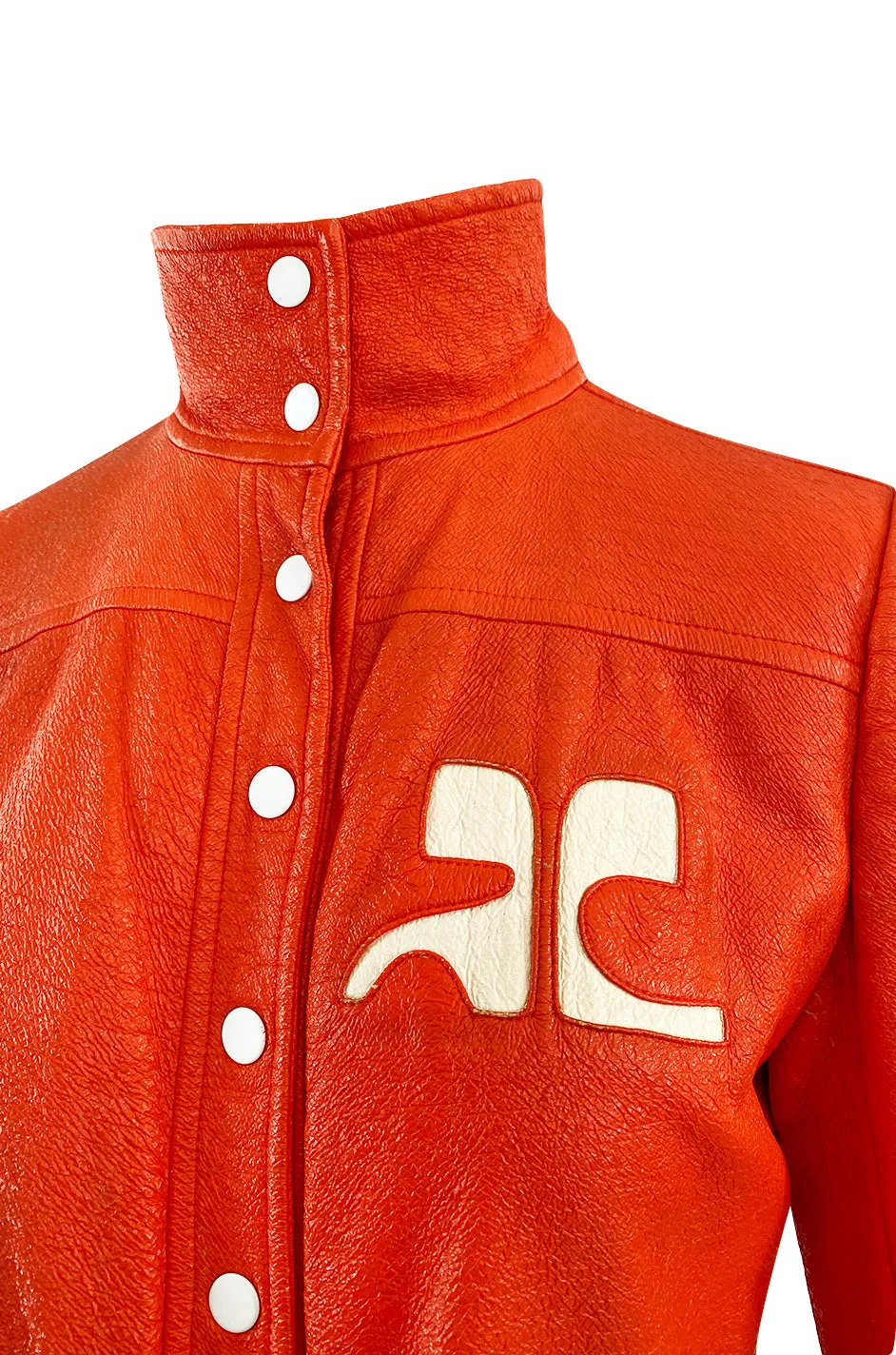 Iconic 1960s Andres Courreges Vivid Orange  & White Vinyl Coat or Dress w Original Belt