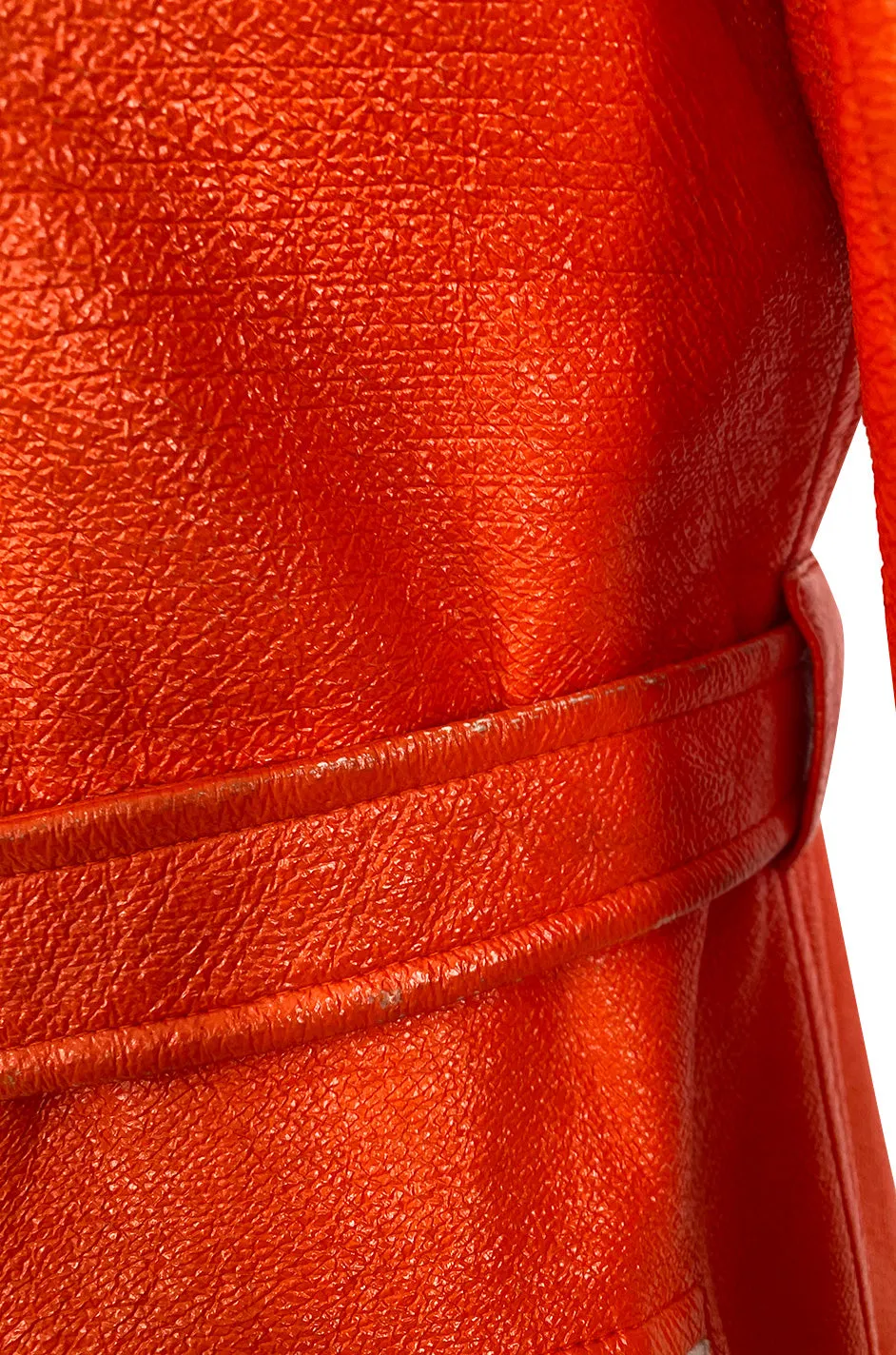 Iconic 1960s Andres Courreges Vivid Orange  & White Vinyl Coat or Dress w Original Belt