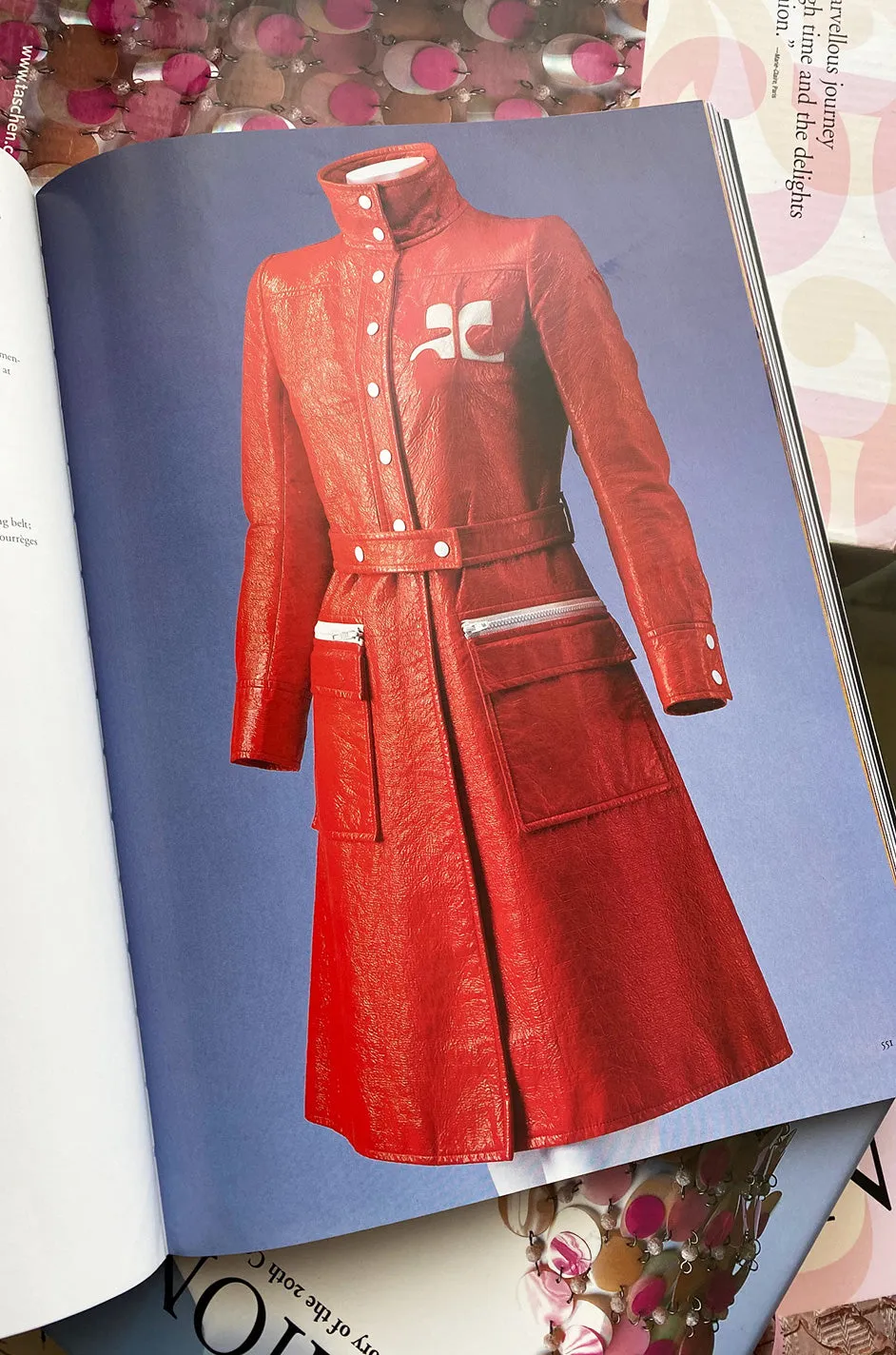 Iconic 1960s Andres Courreges Vivid Orange  & White Vinyl Coat or Dress w Original Belt