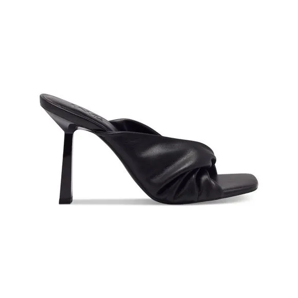 INC Womens Black Ruched Birana Square Toe Stiletto Slip On Heeled Sandal 6.5 M