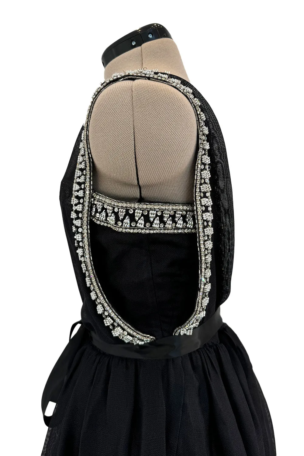 Incredible 1970s Givenchy Demi-Couture One Shoulder Silk Gazaar Dress w Rhinestones Edging