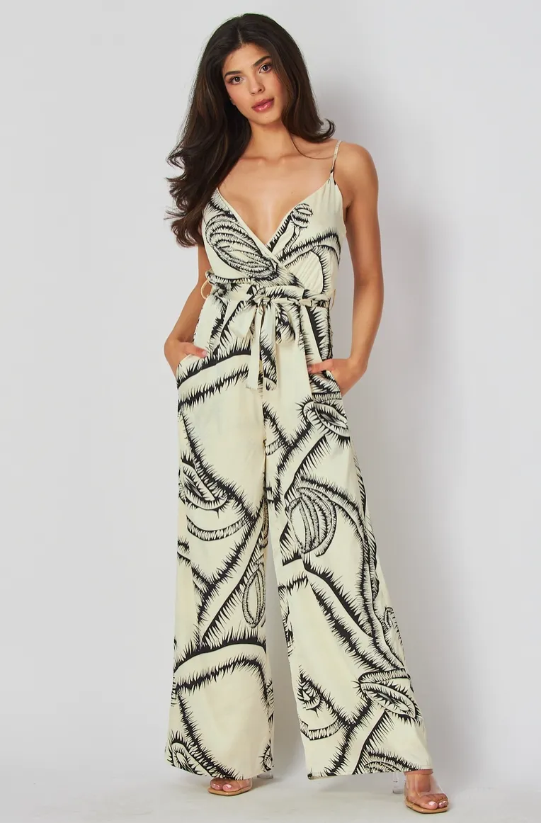 Ivory & Black Vine Print Jumpsuit