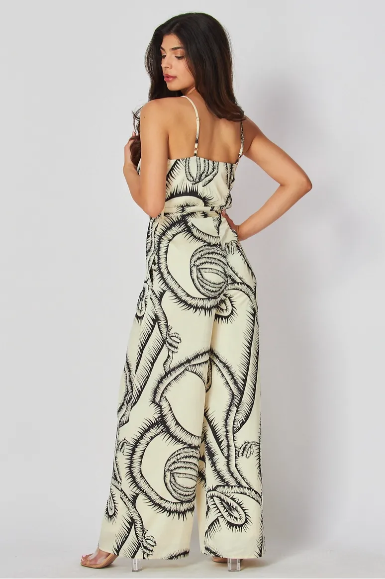 Ivory & Black Vine Print Jumpsuit