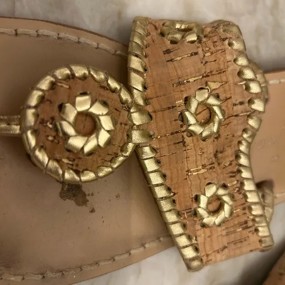 Jack Rogers Gold and Tan Flats with Intricate Beadwork