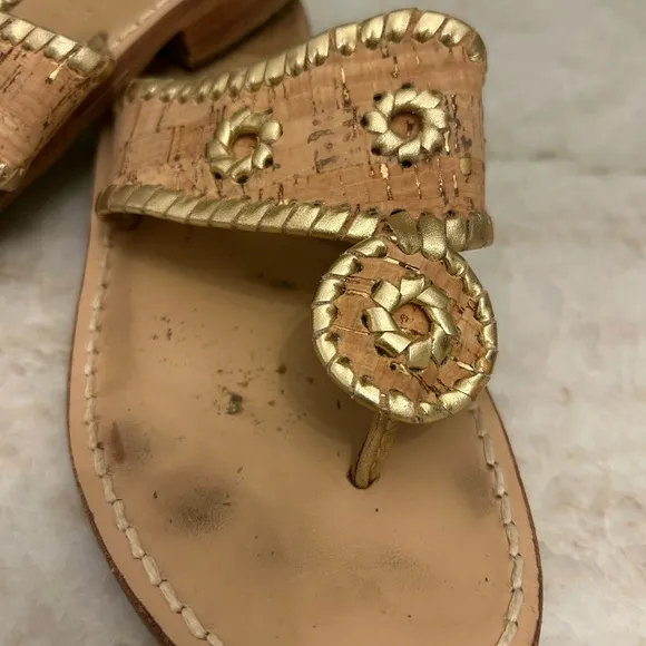 Jack Rogers Gold and Tan Flats with Intricate Beadwork