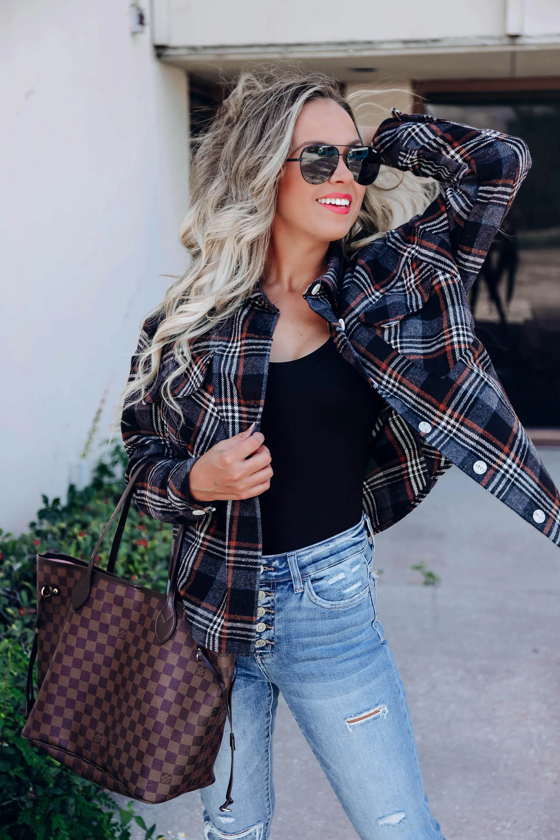 Jackie Plaid Collared Shacket - Black
