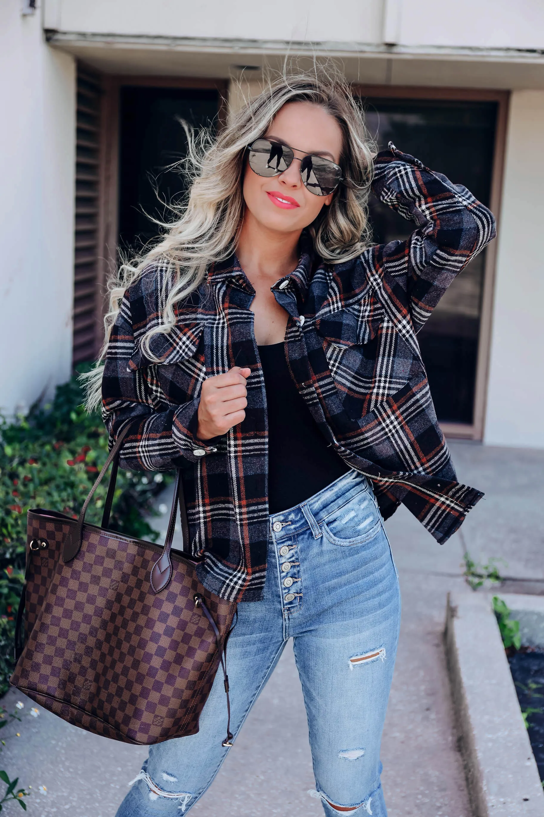 Jackie Plaid Collared Shacket - Black