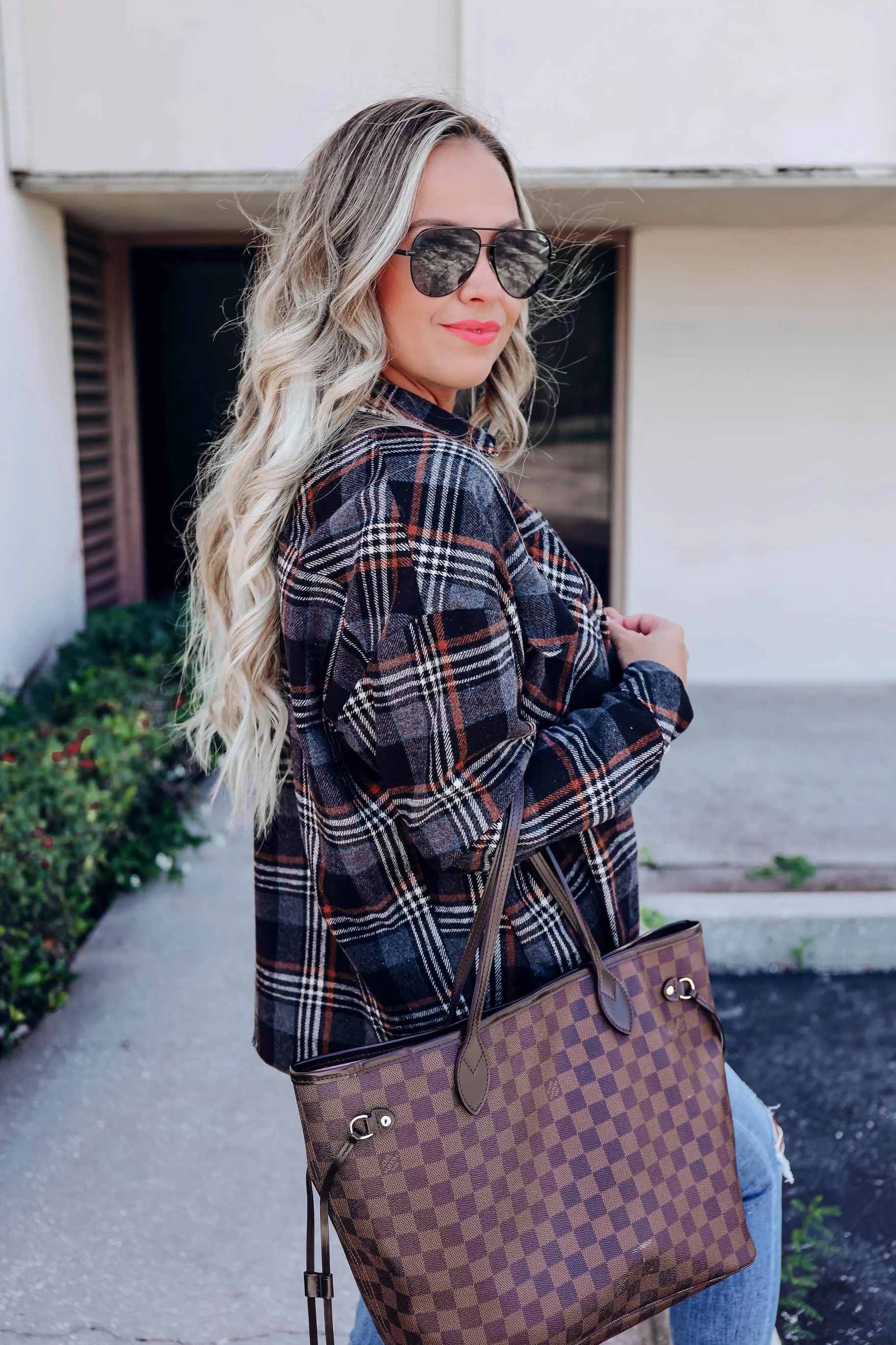 Jackie Plaid Collared Shacket - Black