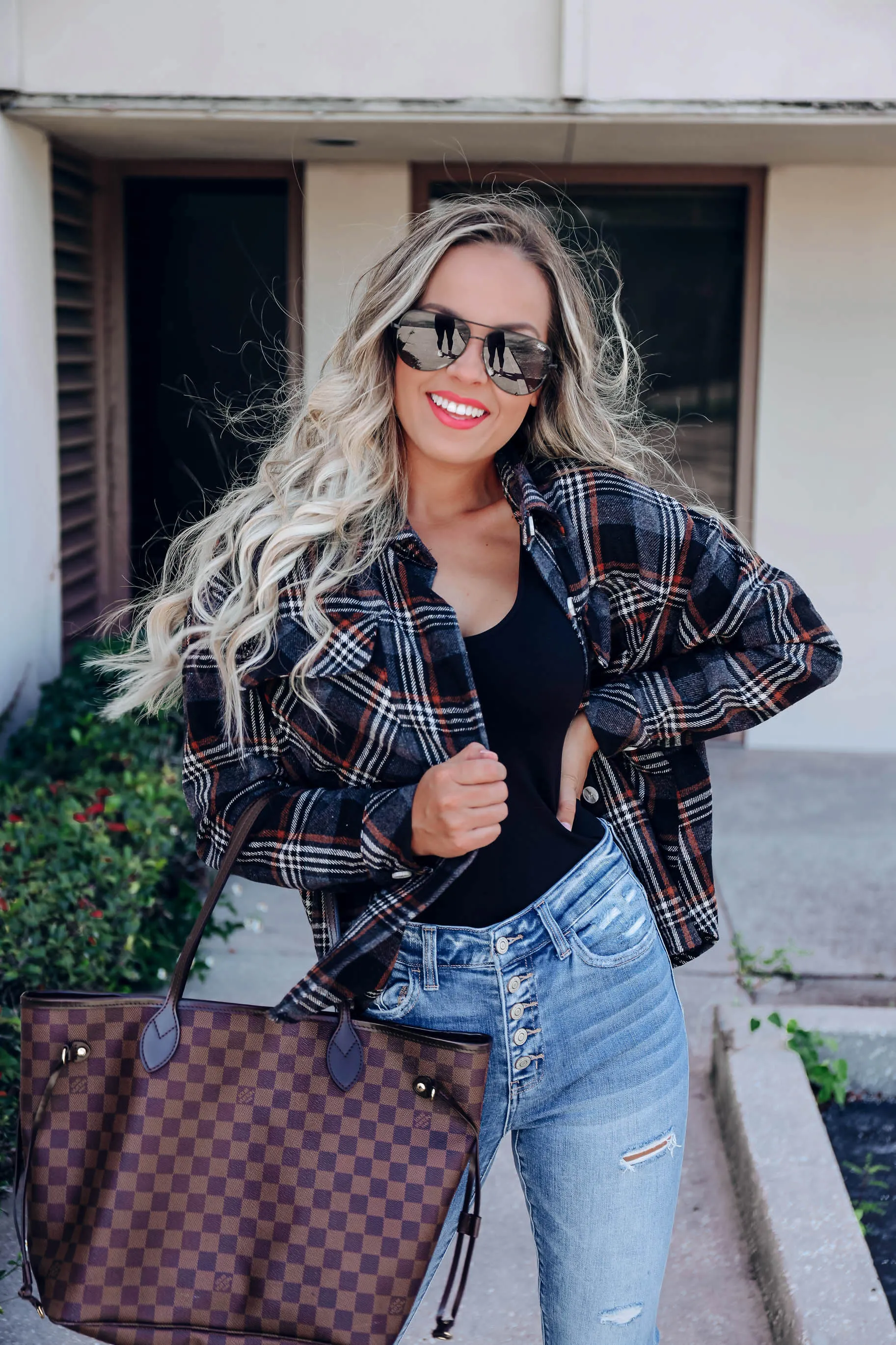Jackie Plaid Collared Shacket - Black
