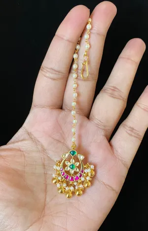 Jyothi Pasula Pachi Kundan Maang Tika With Gold Finish HAK3