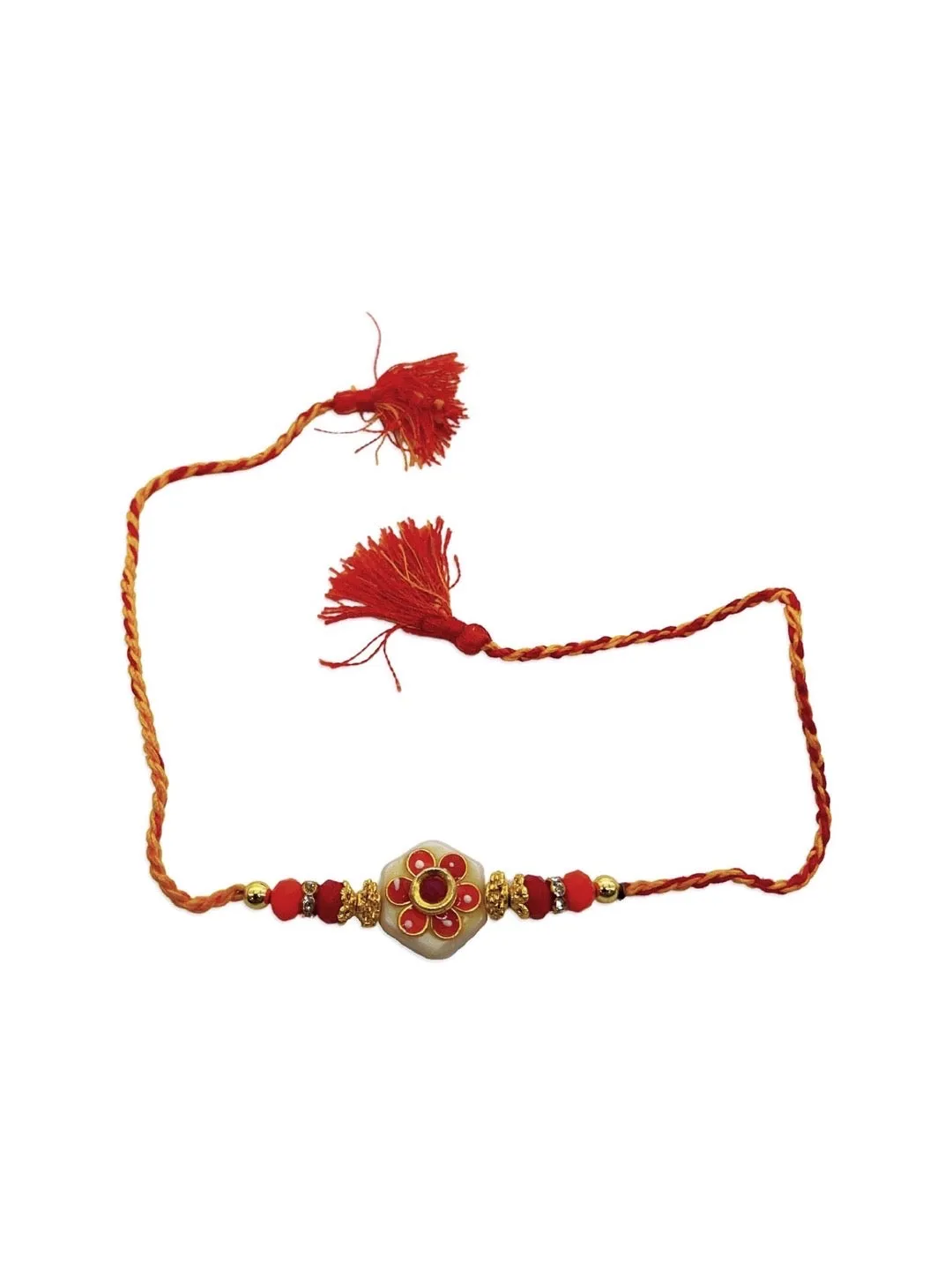 Kundan Beautiful Designer Rakhi Flower Designs With Beads Red Thread Rakhi For Raksha Bandhan