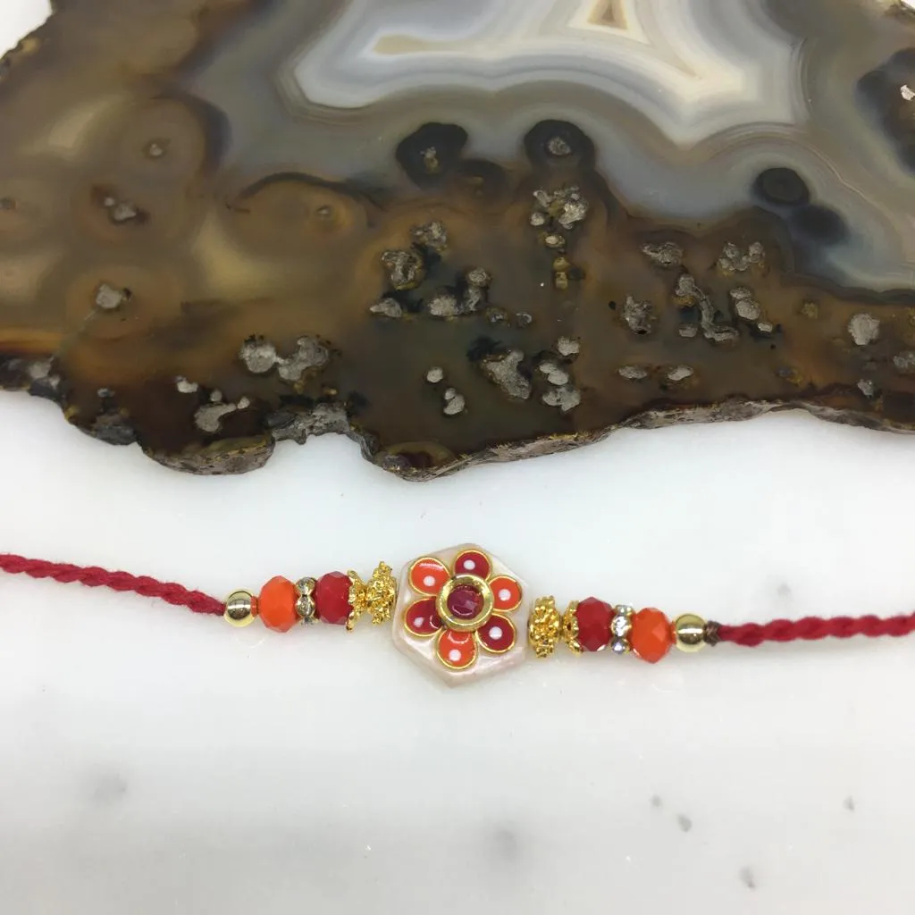 Kundan Rakhi with Flower Stone Designer Red Thread Rakhi for Men
