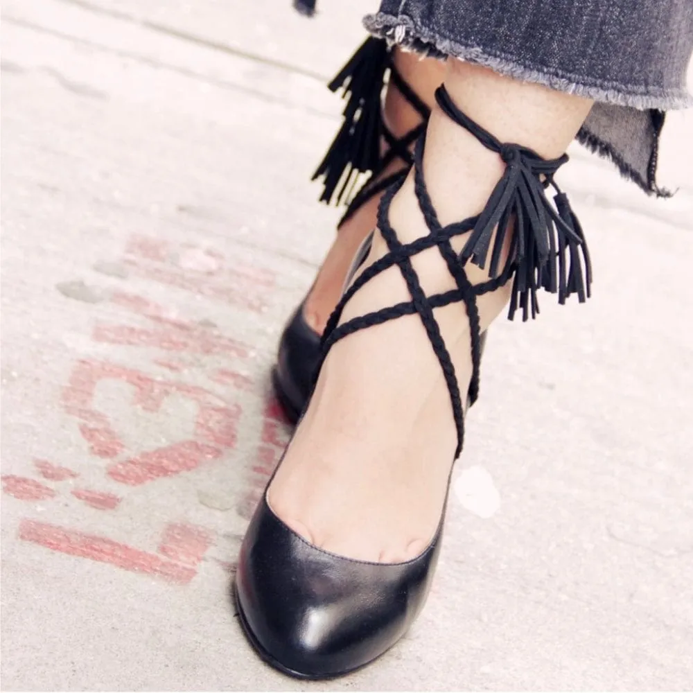 Lace-up Vegan Suede Tassels | Midnight Black