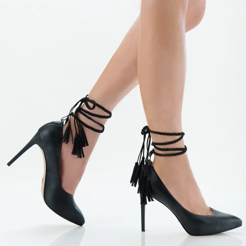 Lace-up Vegan Suede Tassels | Midnight Black