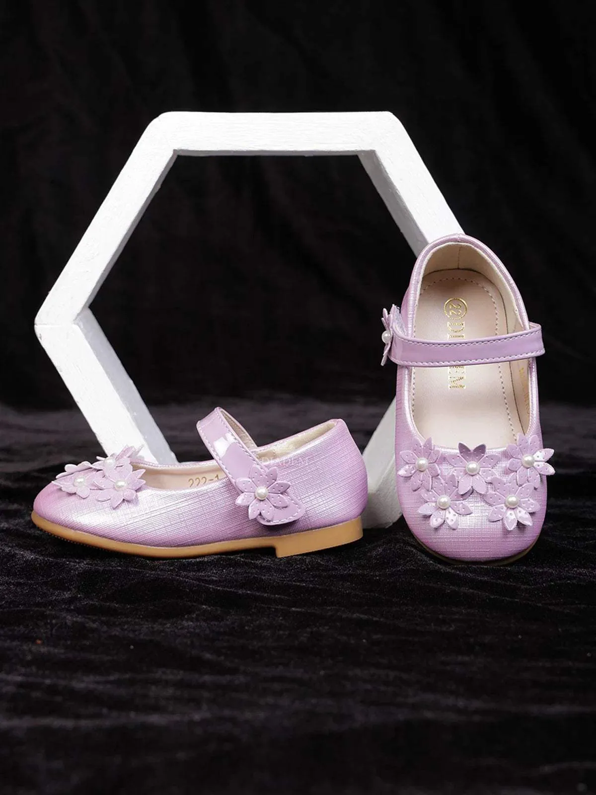 Lavender Matte Ballerinas with Attached 3D Flowers for Girls