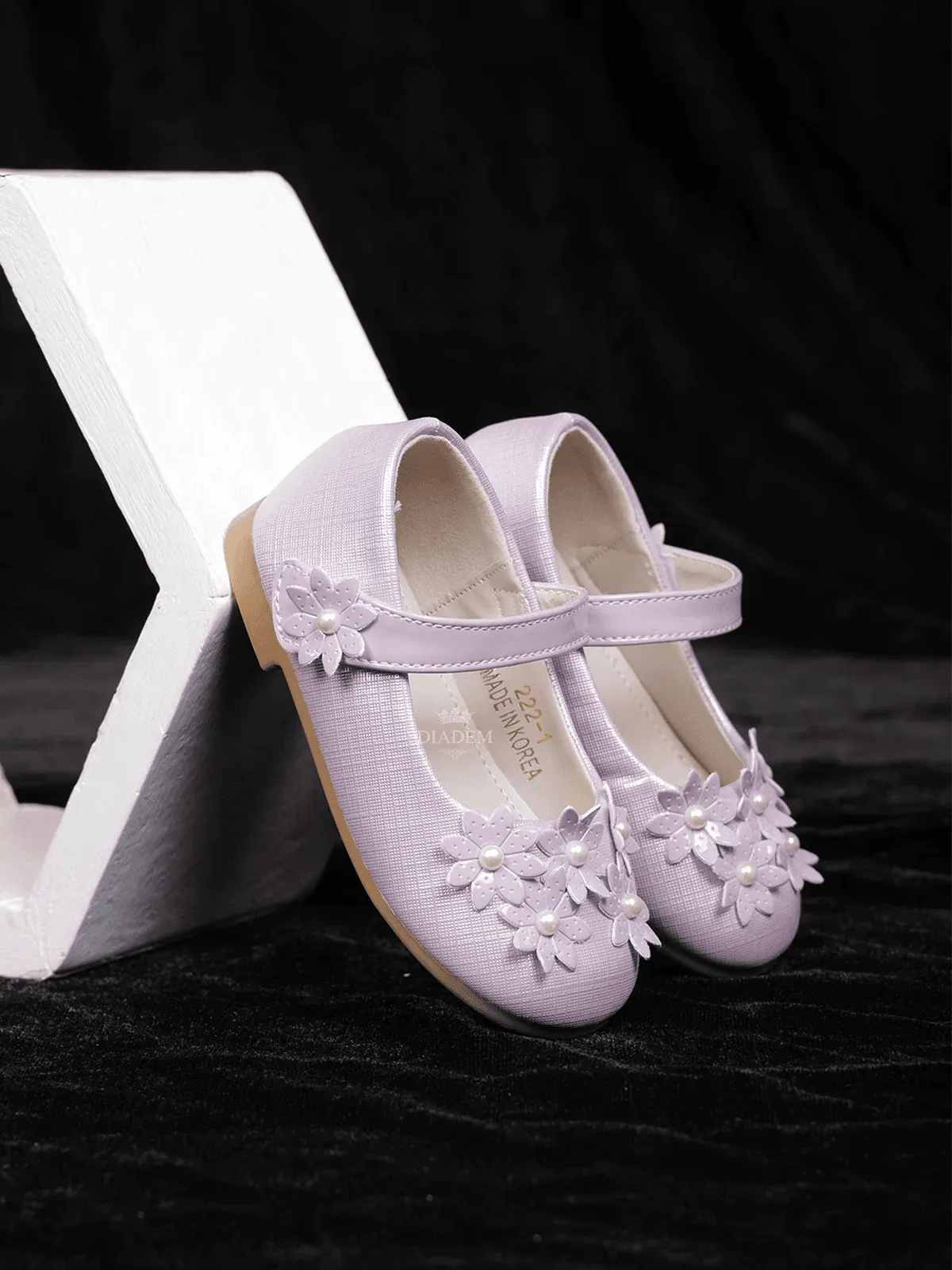 Lavender Matte Ballerinas with Attached 3D Flowers for Girls