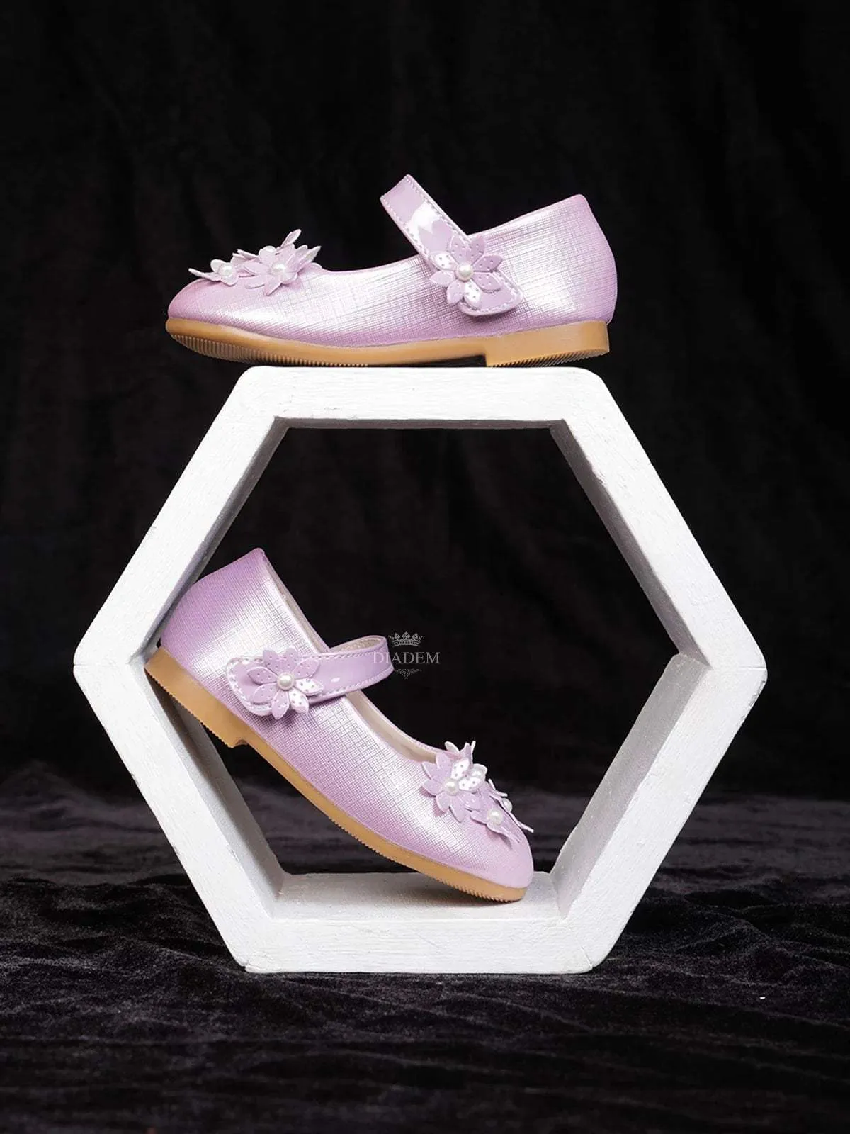 Lavender Matte Ballerinas with Attached 3D Flowers for Girls