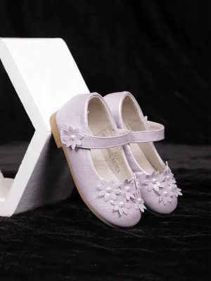 Lavender Matte Ballerinas with Attached 3D Flowers for Girls