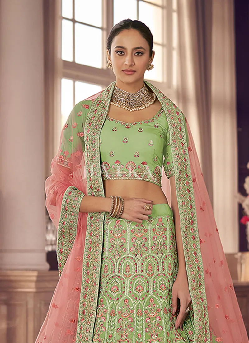 Light Green Multi Embroidered Wedding Lehenga Choli