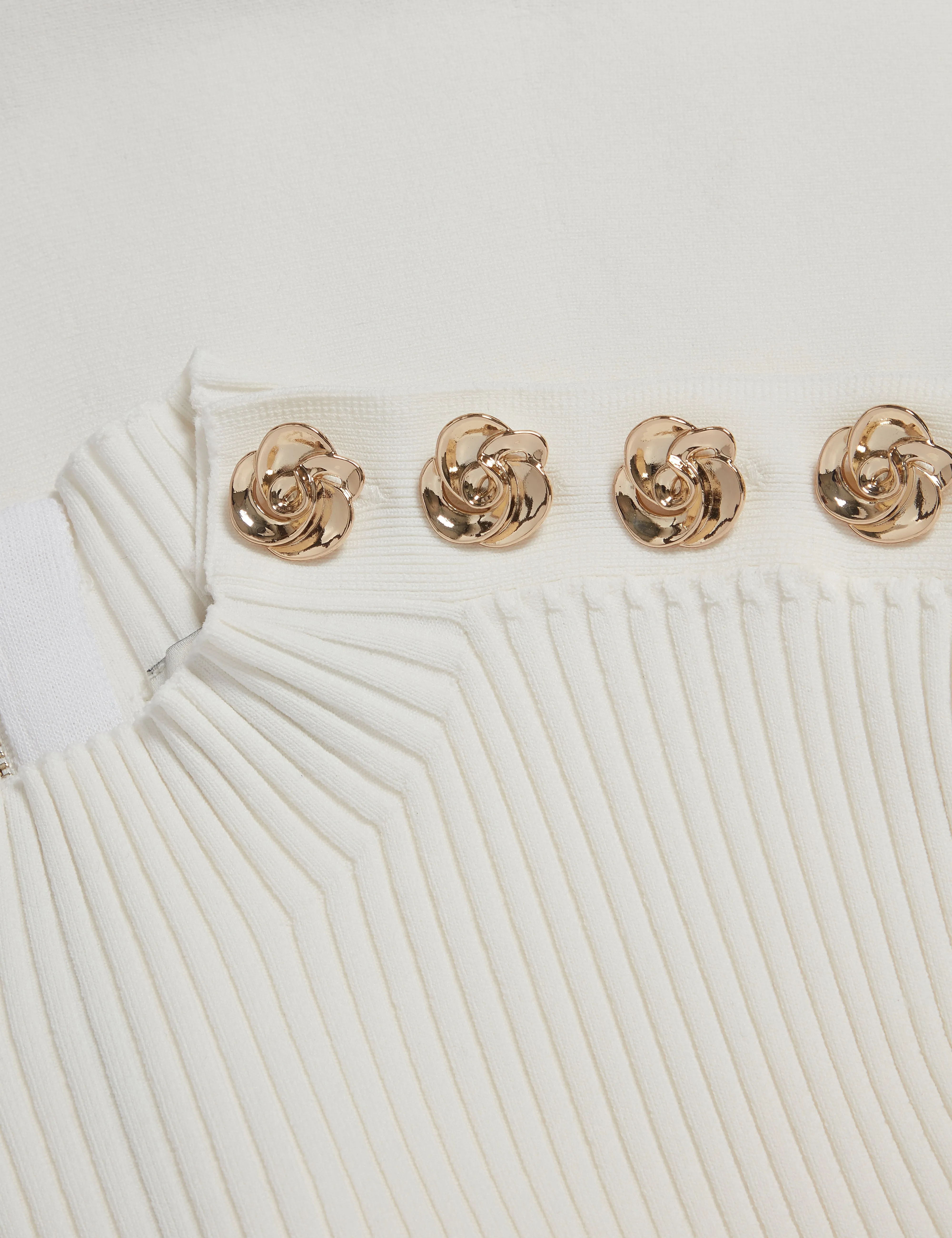 Lilano Ribbed Knit Button Detail Skater Dress Ivory