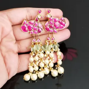 Long Kundan Peacock Earrings