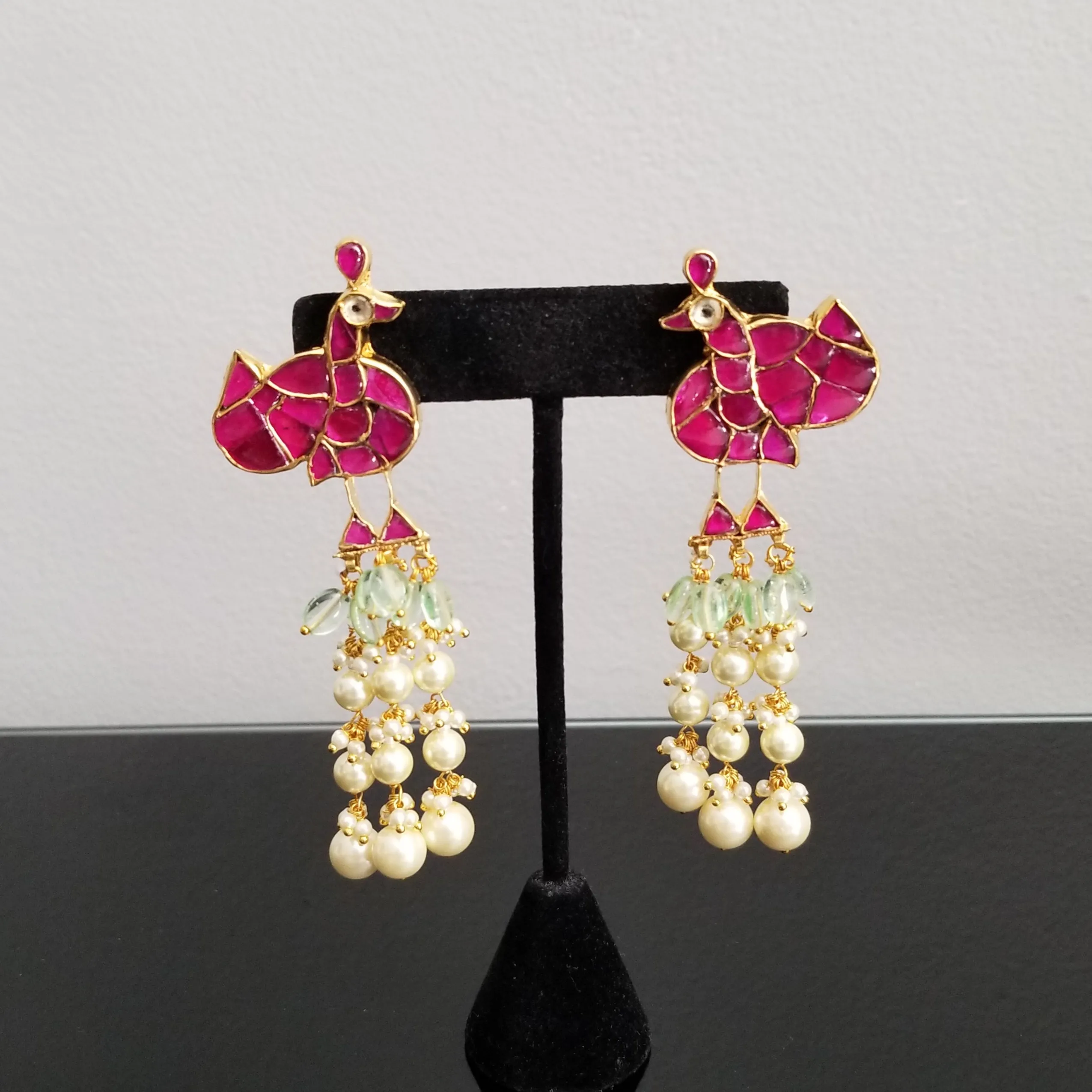 Long Kundan Peacock Earrings