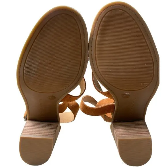 Lucky Brand Kelsey Heel Sandal Size 7.5 Open Toe Sandal Brown Suede Block Heel
