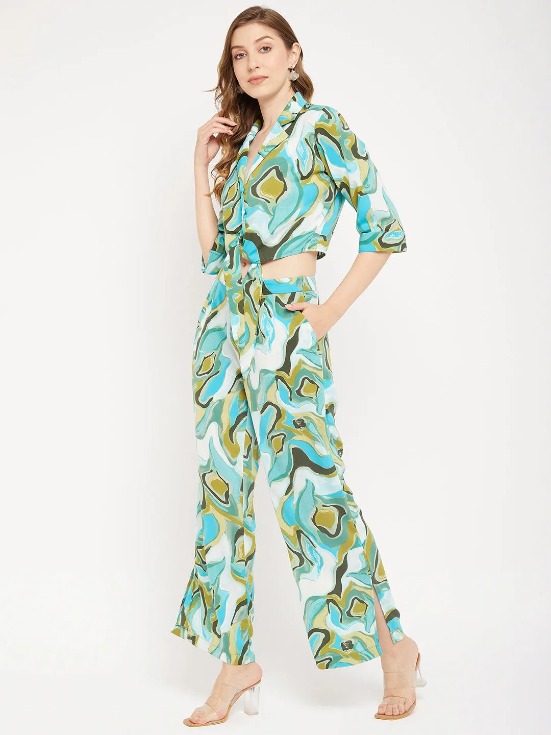 Madame Aqua Lapel Collar Co-Ord Set