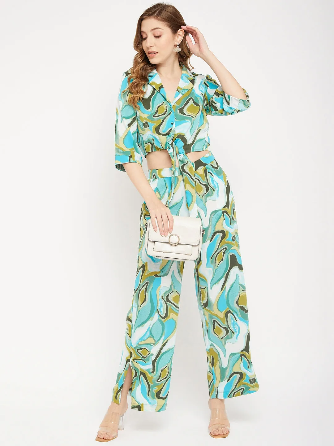 Madame Aqua Lapel Collar Co-Ord Set