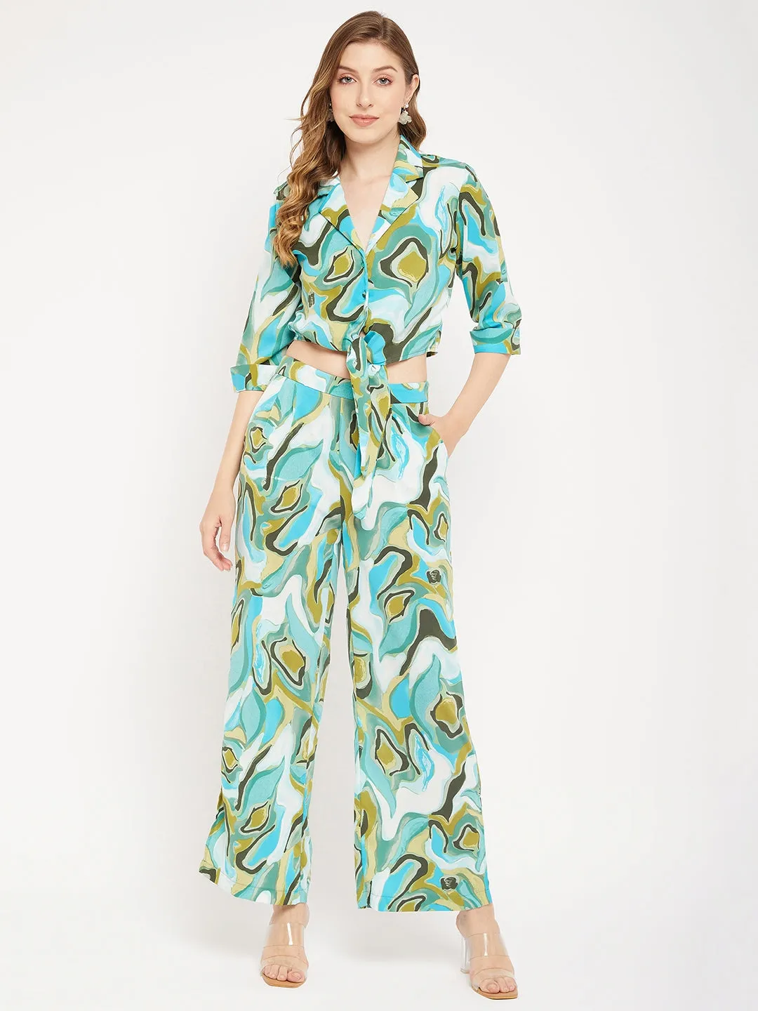 Madame Aqua Lapel Collar Co-Ord Set