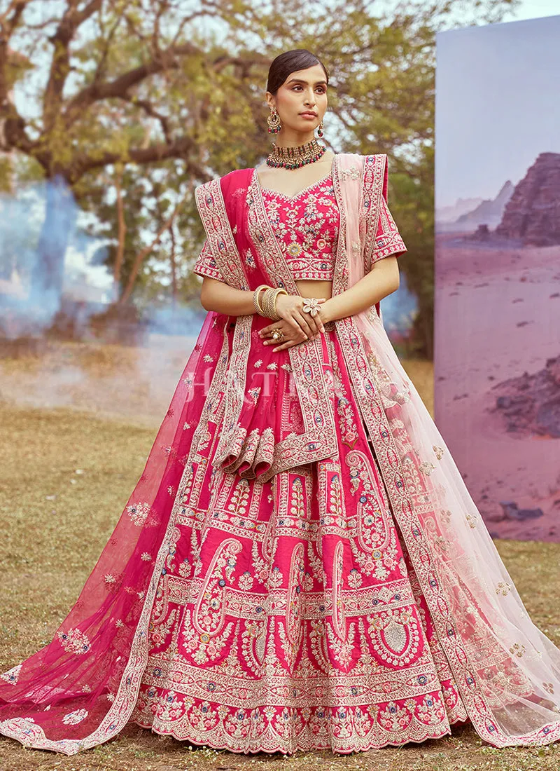 Magenta Pink Multi Embroidered Bridal Lehenga Choli