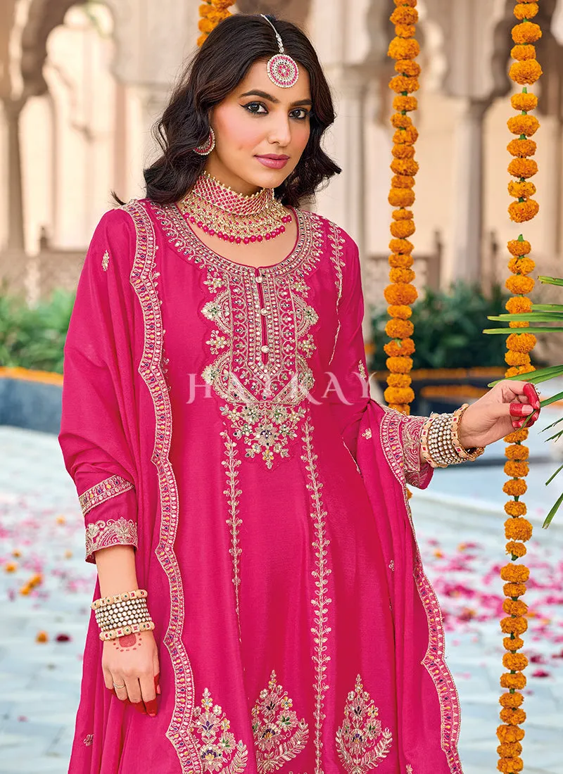 Magenta Pink Multi Embroidered Punjabi Style Suit