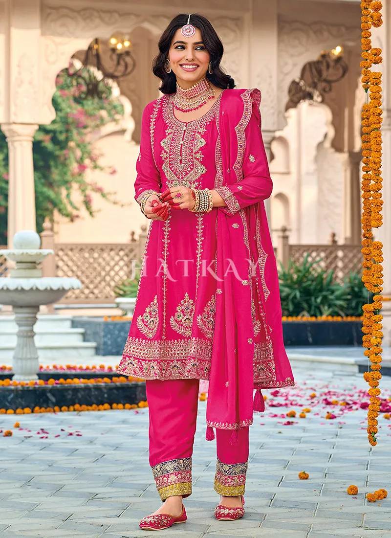 Magenta Pink Multi Embroidered Punjabi Style Suit