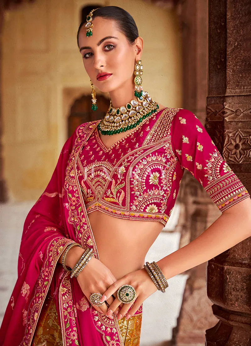 Magenta Pink Multicolored Embroidery Silk Lehenga Choli