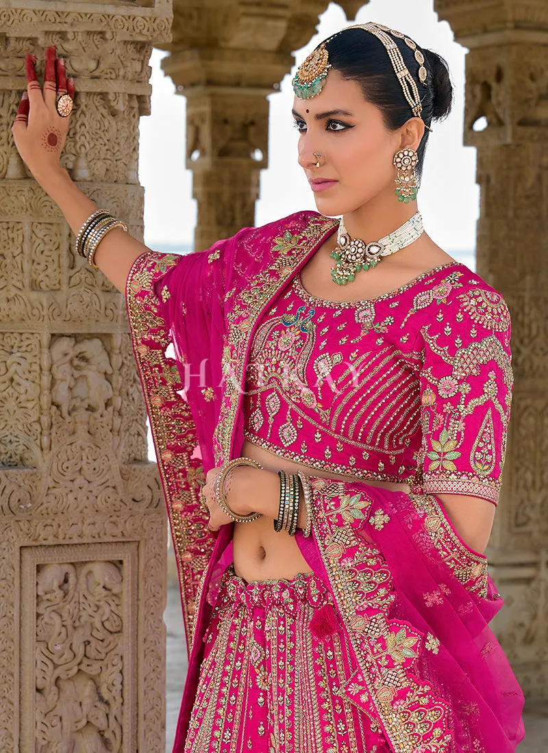 Magenta Pink Traditional Embroidery Bridal Lehenga Choli