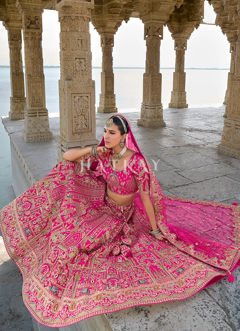 Magenta Pink Traditional Embroidery Bridal Lehenga Choli