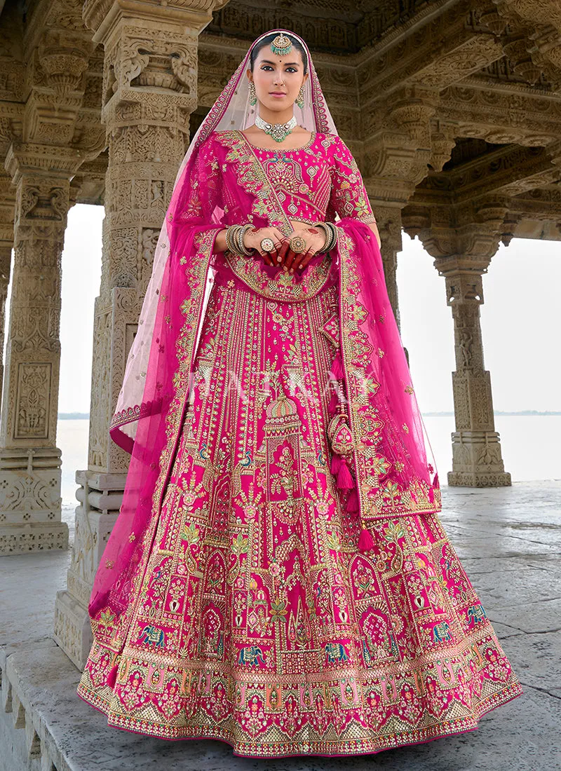 Magenta Pink Traditional Embroidery Bridal Lehenga Choli