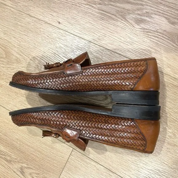 MAGNANNI MENS SHOES WOVEN TASSLE LOAFER 8.5 M COGNAC BROWN BEAUTIFUL #11545