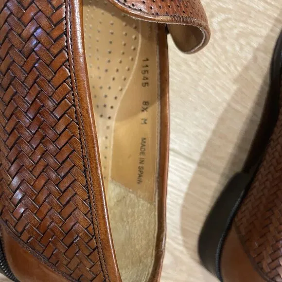 MAGNANNI MENS SHOES WOVEN TASSLE LOAFER 8.5 M COGNAC BROWN BEAUTIFUL #11545