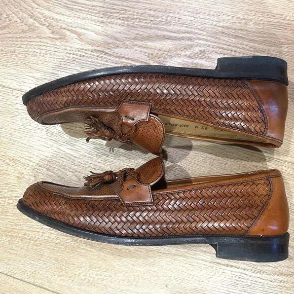 MAGNANNI MENS SHOES WOVEN TASSLE LOAFER 8.5 M COGNAC BROWN BEAUTIFUL #11545