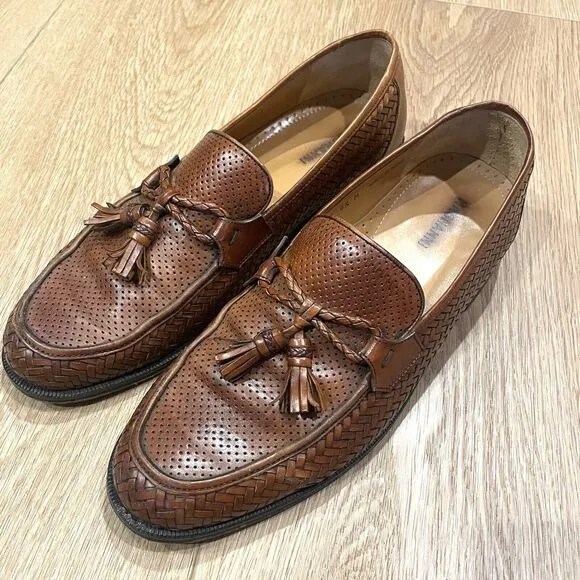 MAGNANNI MENS SHOES WOVEN TASSLE LOAFER 8.5 M COGNAC BROWN BEAUTIFUL #11545