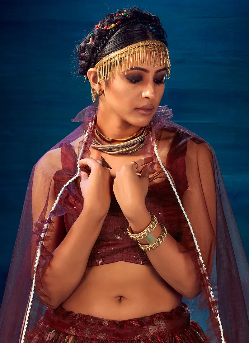 Maroon Sequence Embroidered Festive Lehenga Choli