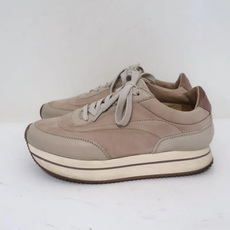Massimo Dutti Platform Low Top Sneakers Nude Suede & Leather Size 36