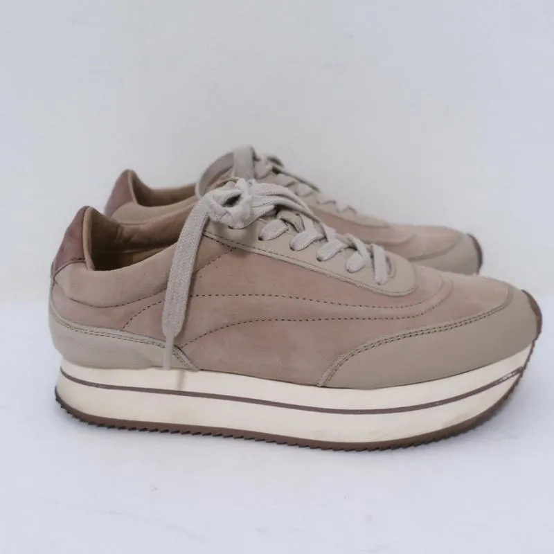 Massimo Dutti Platform Low Top Sneakers Nude Suede & Leather Size 36