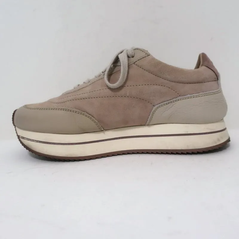 Massimo Dutti Platform Low Top Sneakers Nude Suede & Leather Size 36