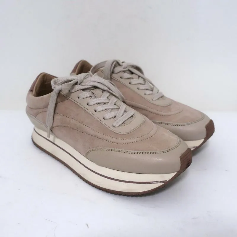 Massimo Dutti Platform Low Top Sneakers Nude Suede & Leather Size 36