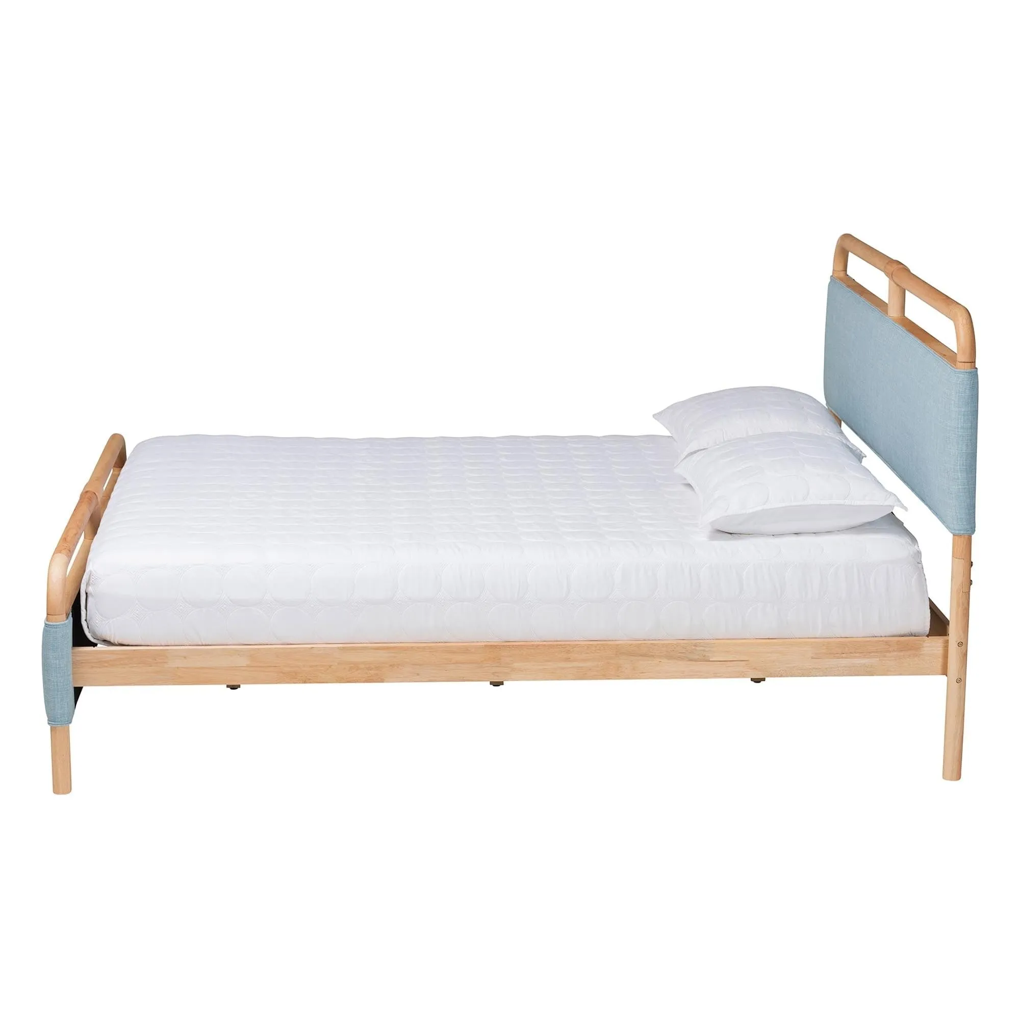Modern and Contemporary Baby Blue Fabric Natural Wood Queen Size