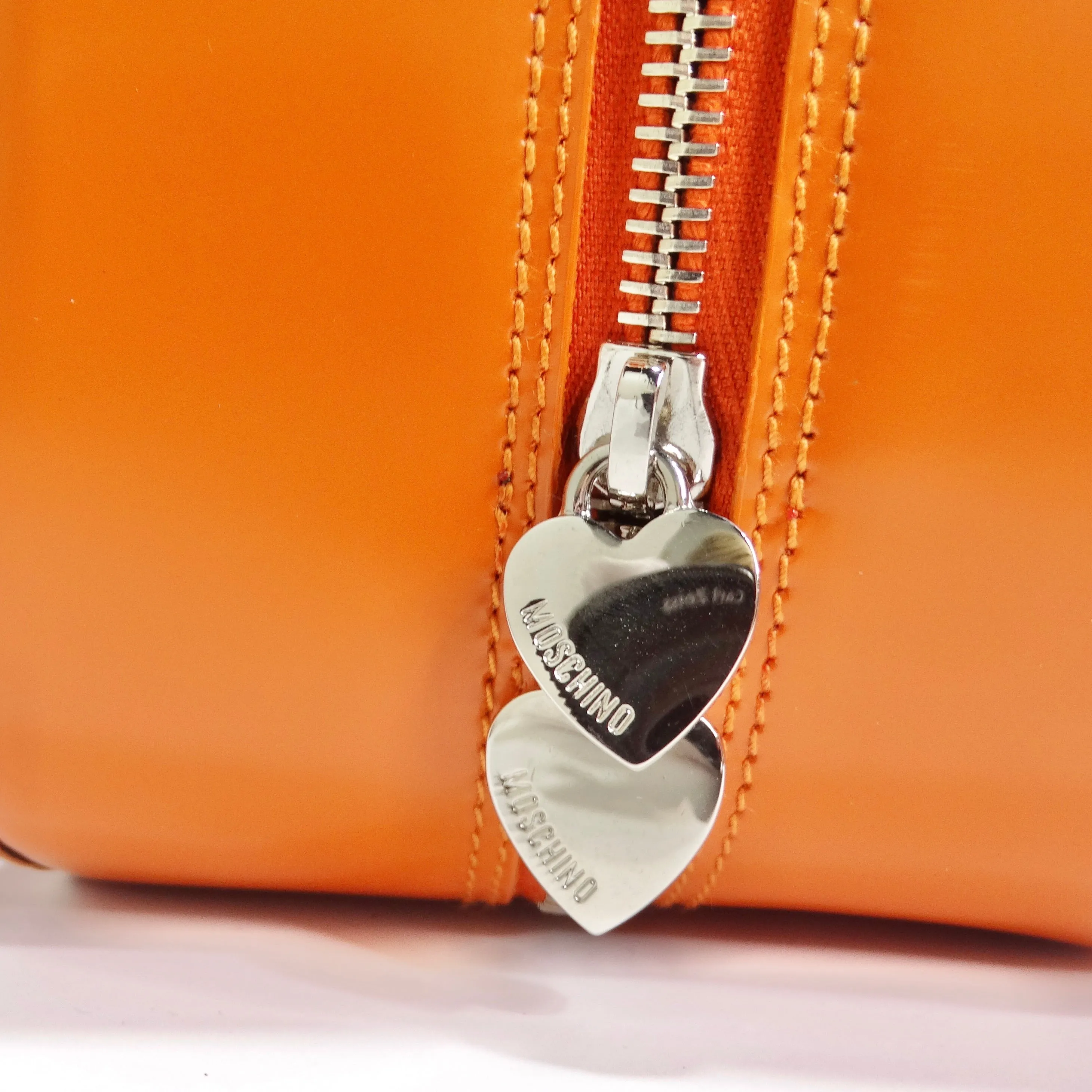 Moschino Orange Top Handle Leather Handbag